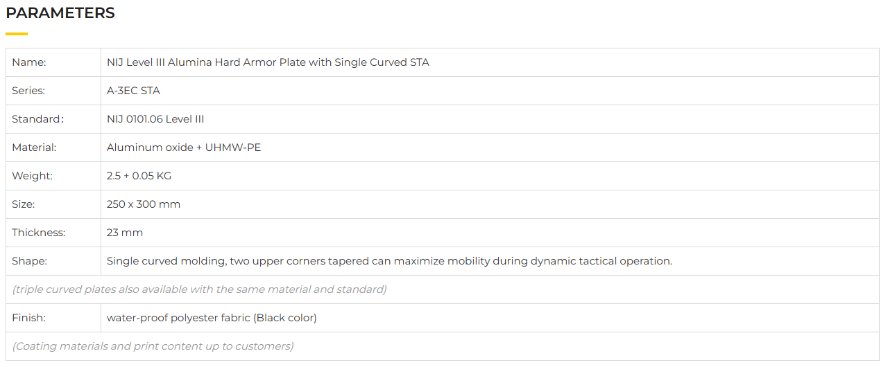 NIJ Level III Alumina Hard Armor Plate With Single Curved STA-7.png