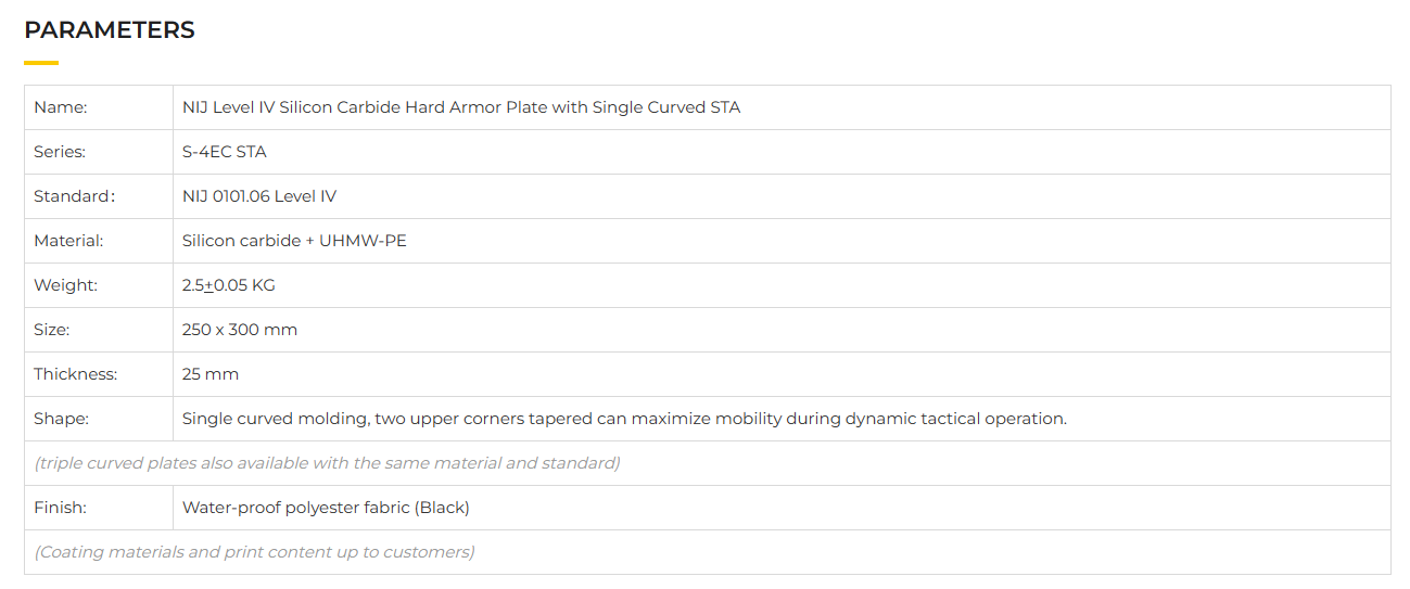 NIJ Level IV Silicon Carbide Hard Armor Plate With Single Curved STA-7.png