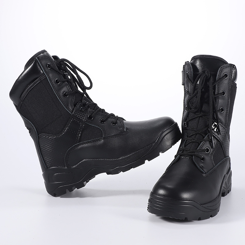 Lightweight breathable black high-top army boots